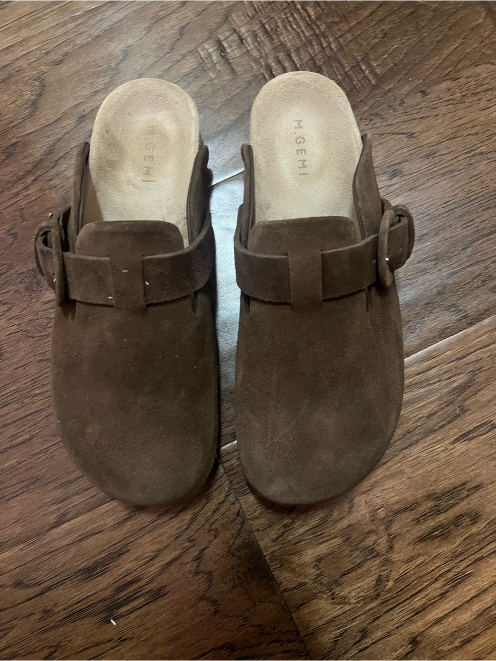 M. Gemi The Amanda Chocolate Brown Suede Buckle Clogs 40